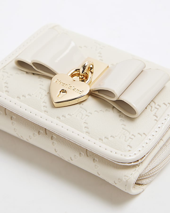 Girls Cream Monogram Bow Padlock Purse