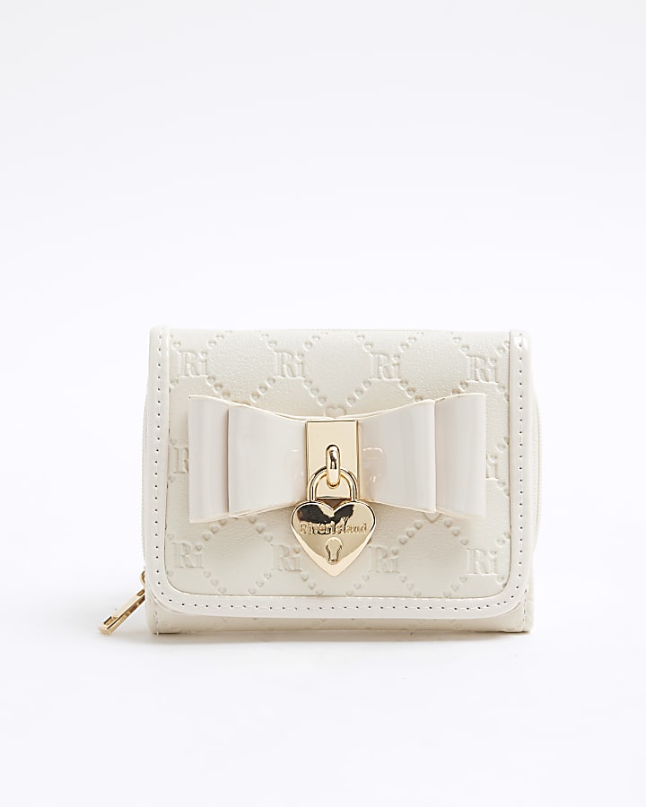 Girls Cream Monogram Bow Padlock Purse