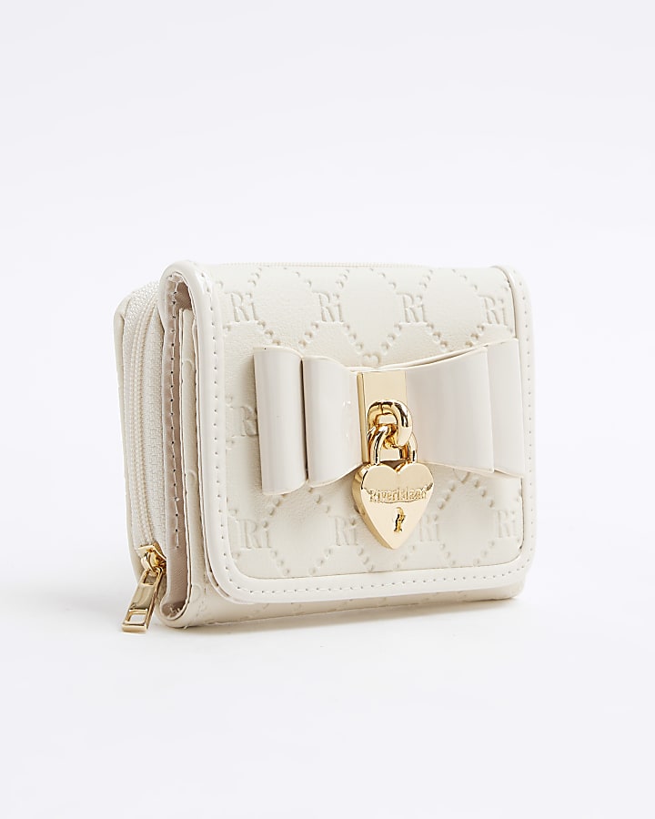 Girls Cream Monogram Bow Padlock Purse