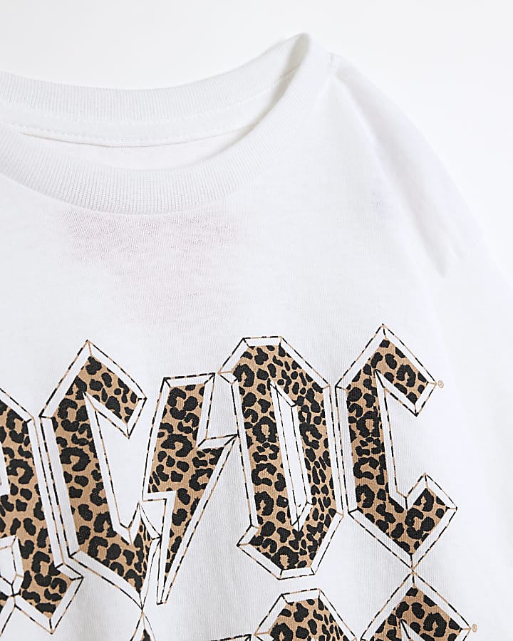 white leopard AC DC print t-shirt