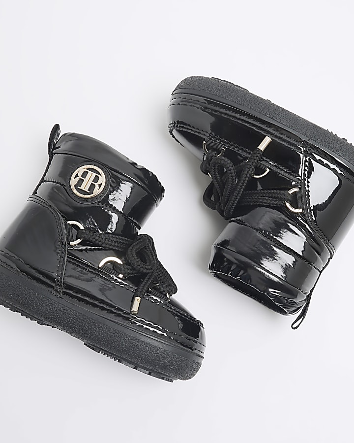 Girls Black Nylon Lace Up Snowboots