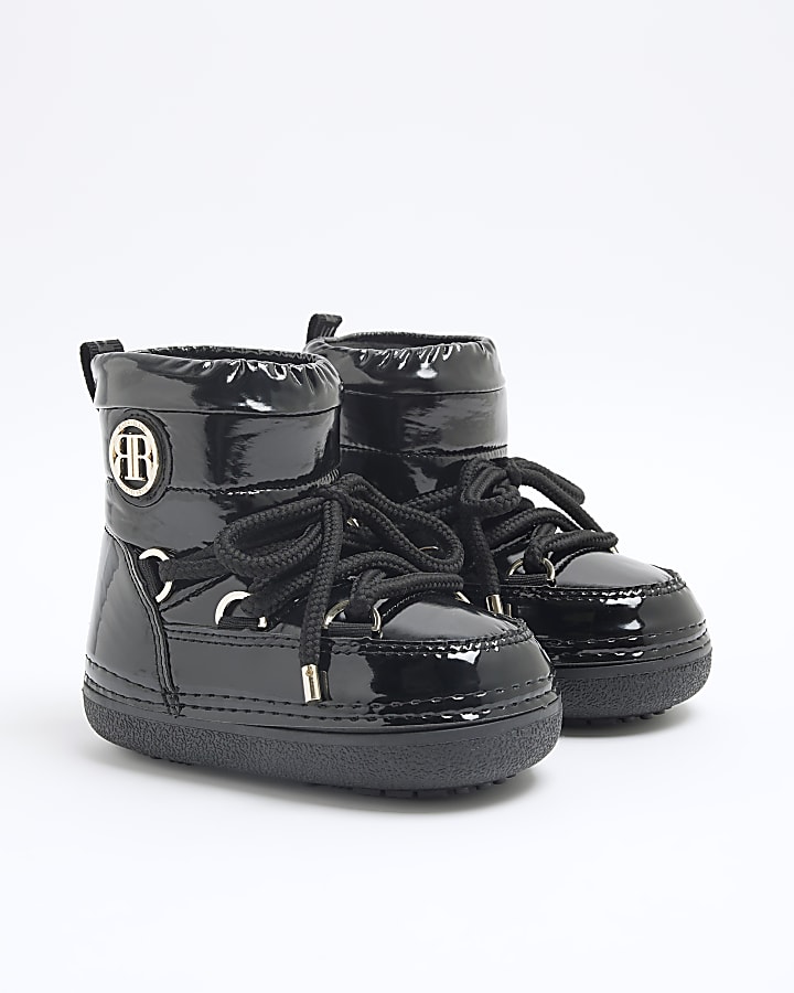 Girls Black Nylon Lace Up Snowboots