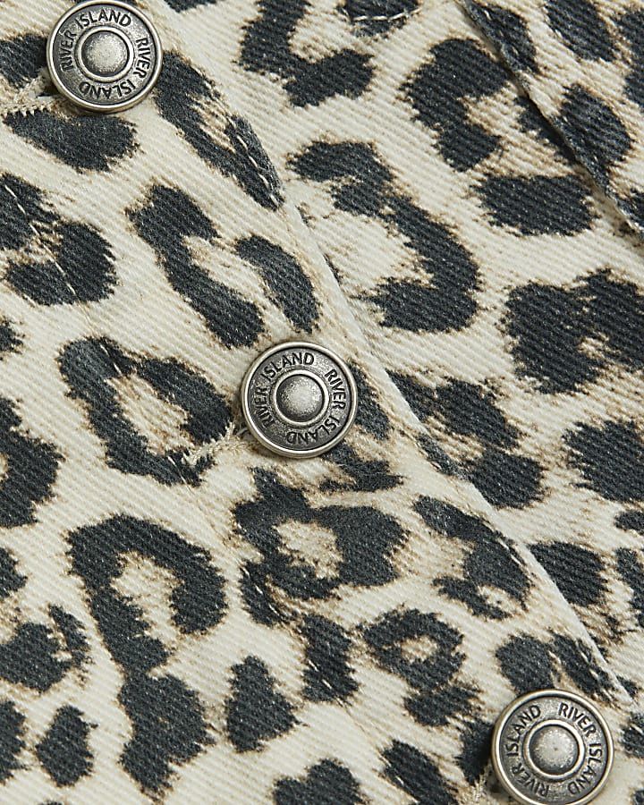 Girls brown leopard print denim jacket