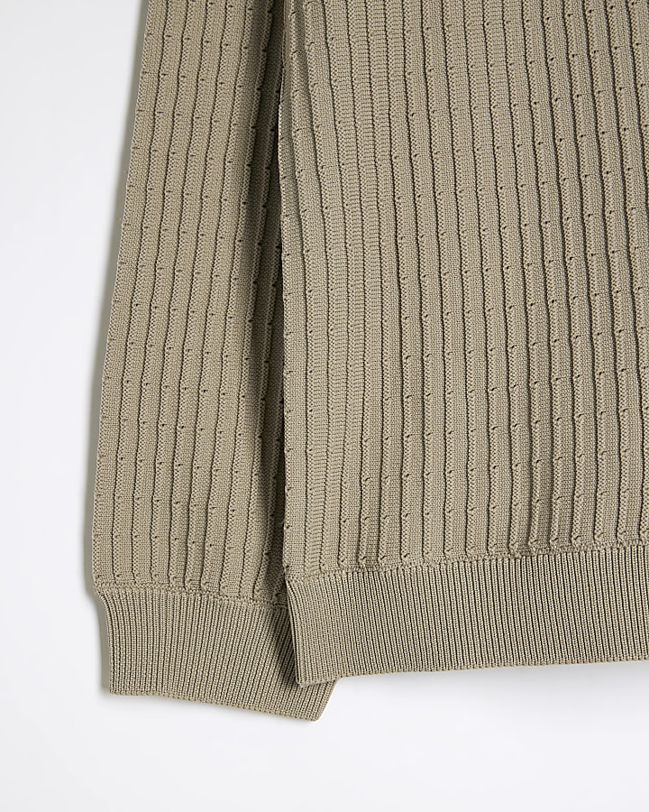 Boys Beige Long Sleeve Knitted Polo Shirt