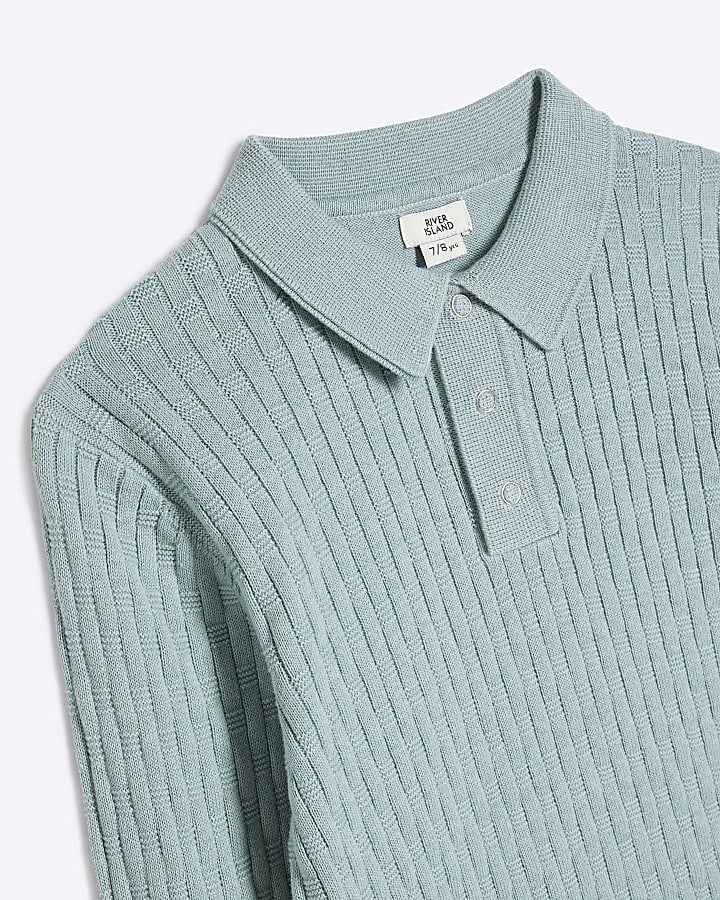Boys Green Long Sleeve Stitch Polo Shirt