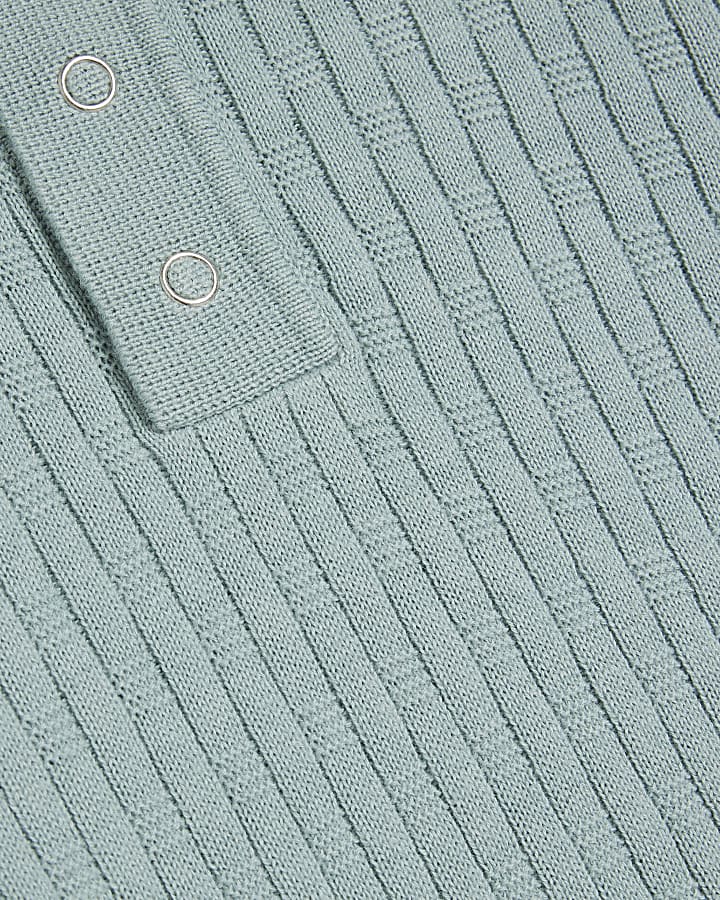 Boys Green Long Sleeve Stitch Polo Shirt