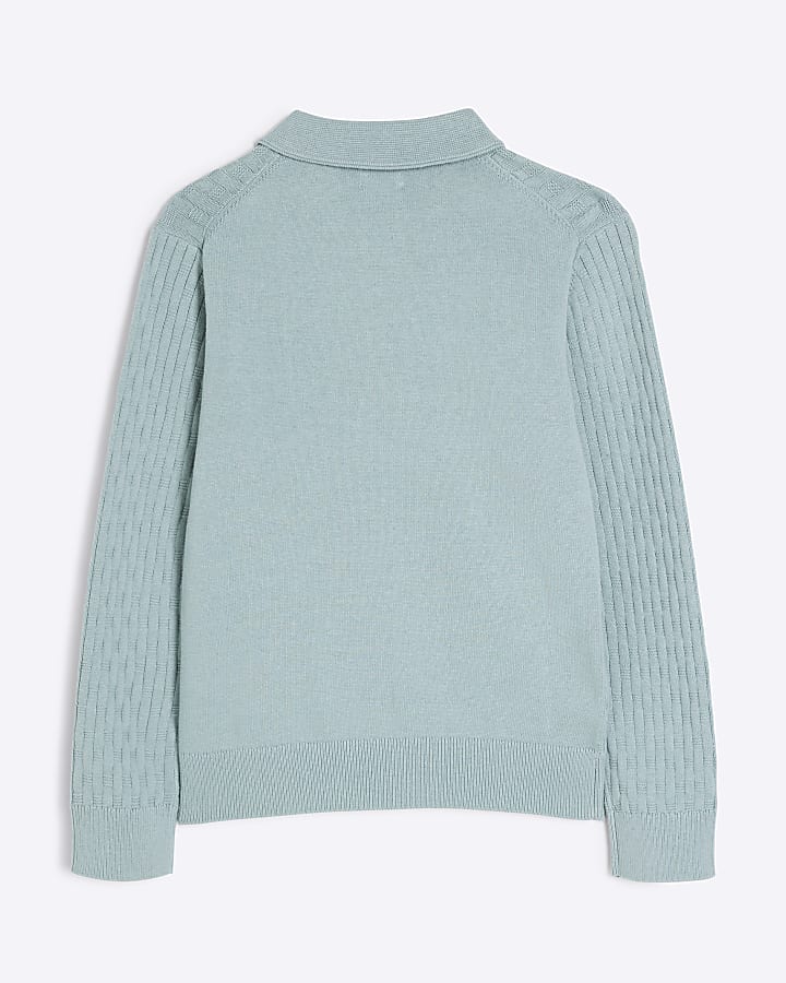 Boys Green Long Sleeve Stitch Polo Shirt