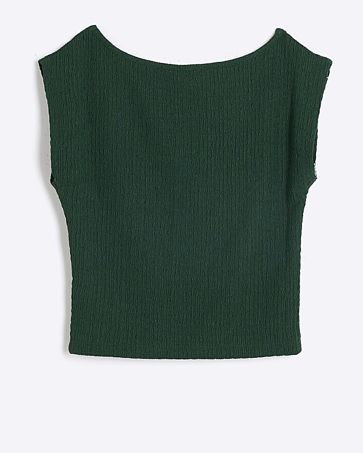 Girls green textured graphic crop top