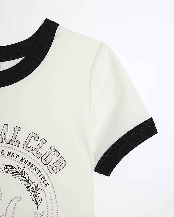 Girls cream embellished t-shirt set