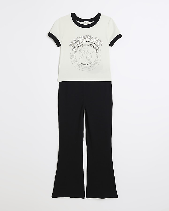 Girls cream embellished t-shirt set
