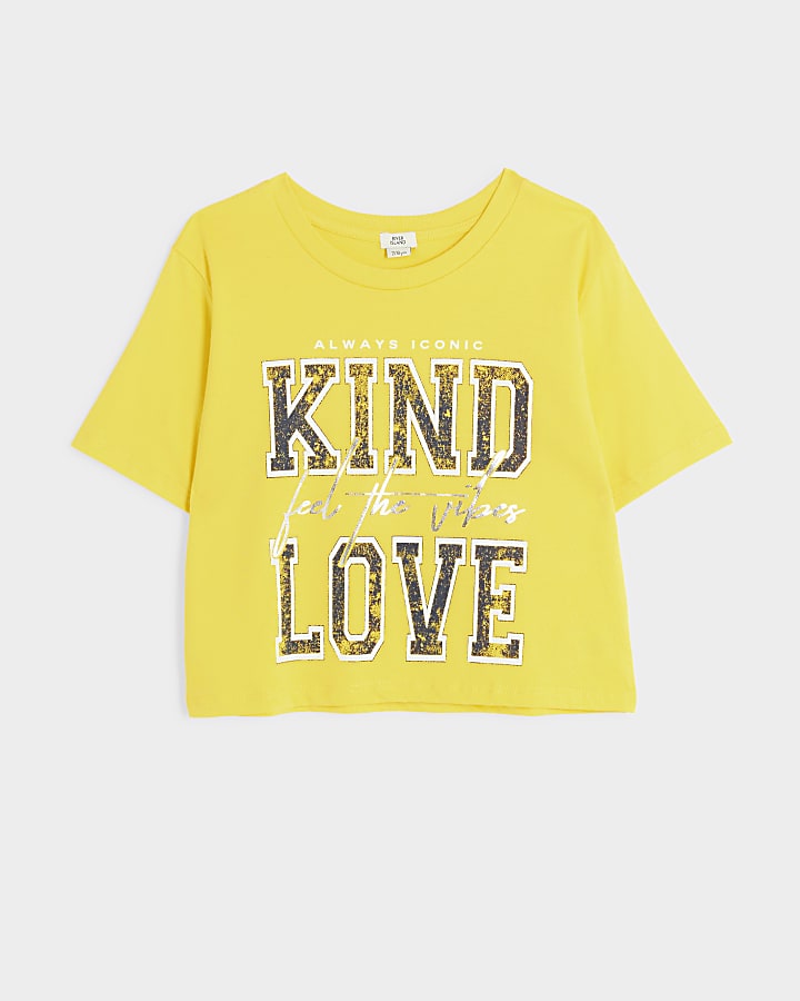 Girls yellow graphic print t-shirt