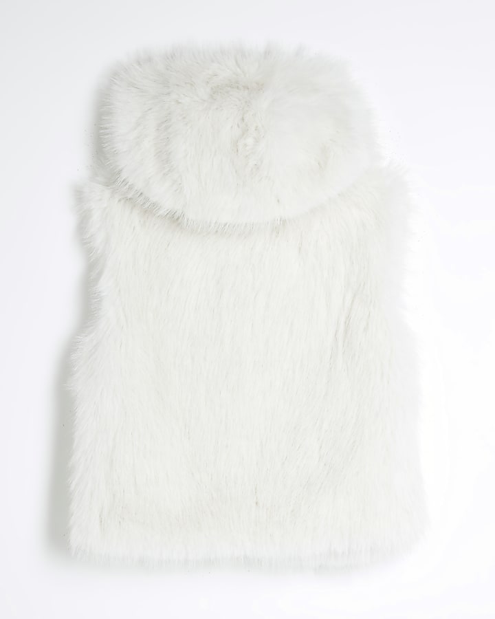 Girls Cream Faux Fur Hooded Gilet