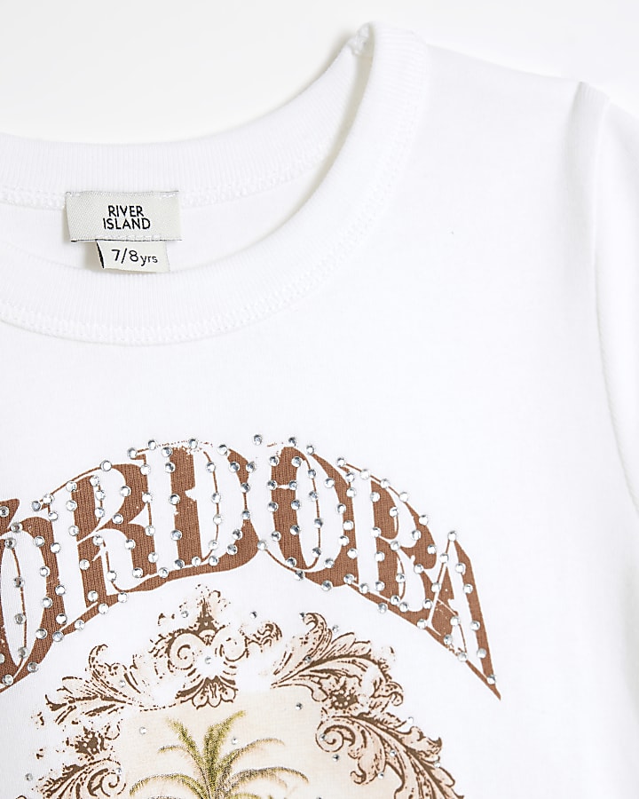 Girls White Western embellished T-shirt