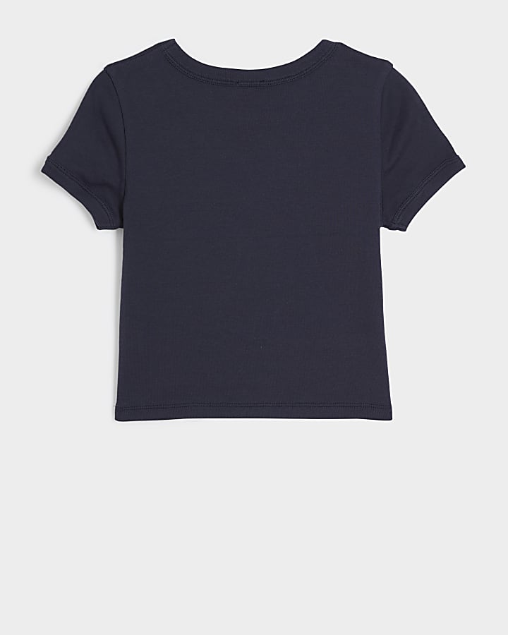 Girls Navy Western Cropped T-shirt