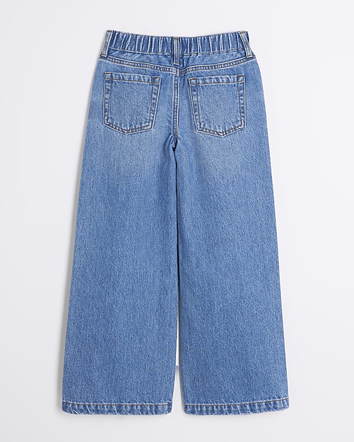 Girls Blue Denim Wide Leg Jeans