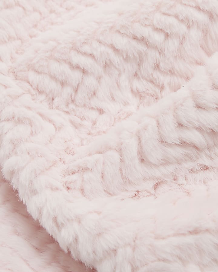 Girls Pink Faux Fur Hooded Scarf