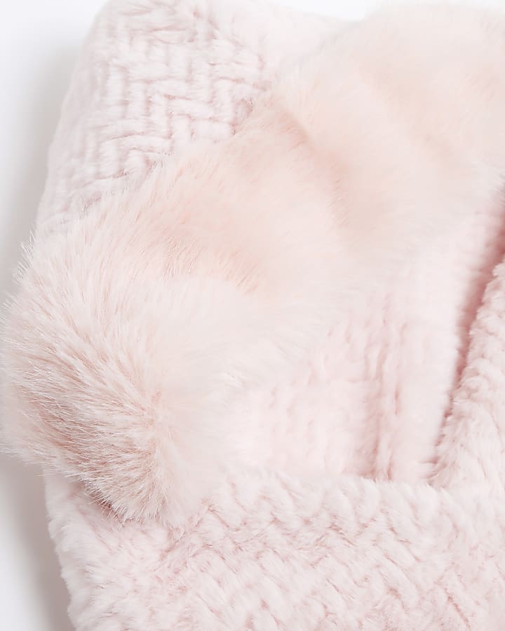 Girls Pink Faux Fur Hooded Scarf