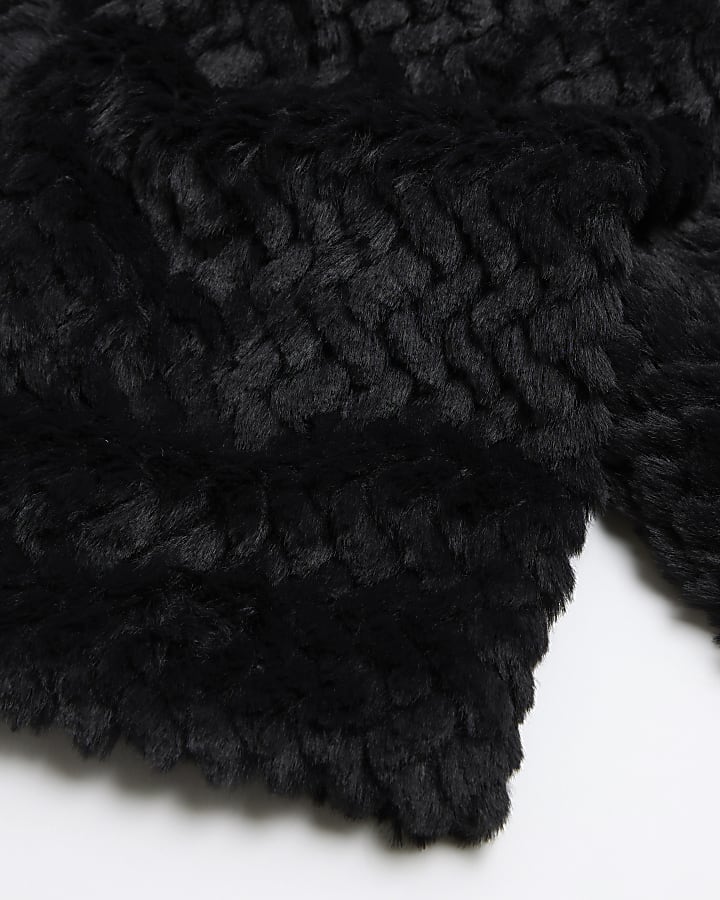 Girls Black Faux Fur Hooded Scarf