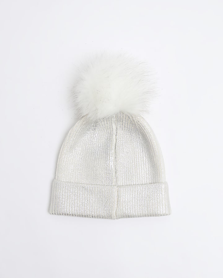 Girls Cream Metallic Iconic Beanie