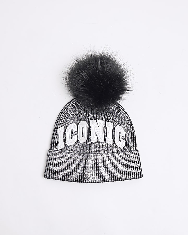 Girls Black Metallic Iconic Beanie