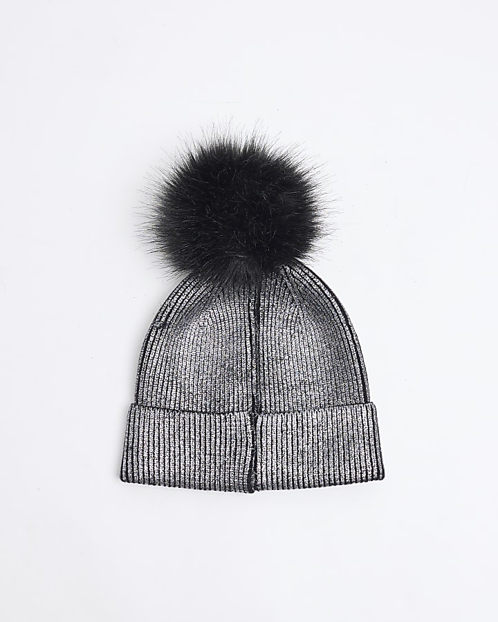 Girls Black Metallic Iconic Beanie