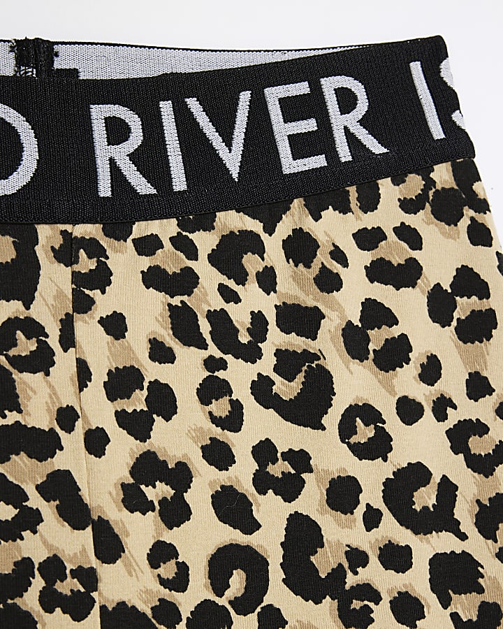 Girls brown leopard print flared leggings