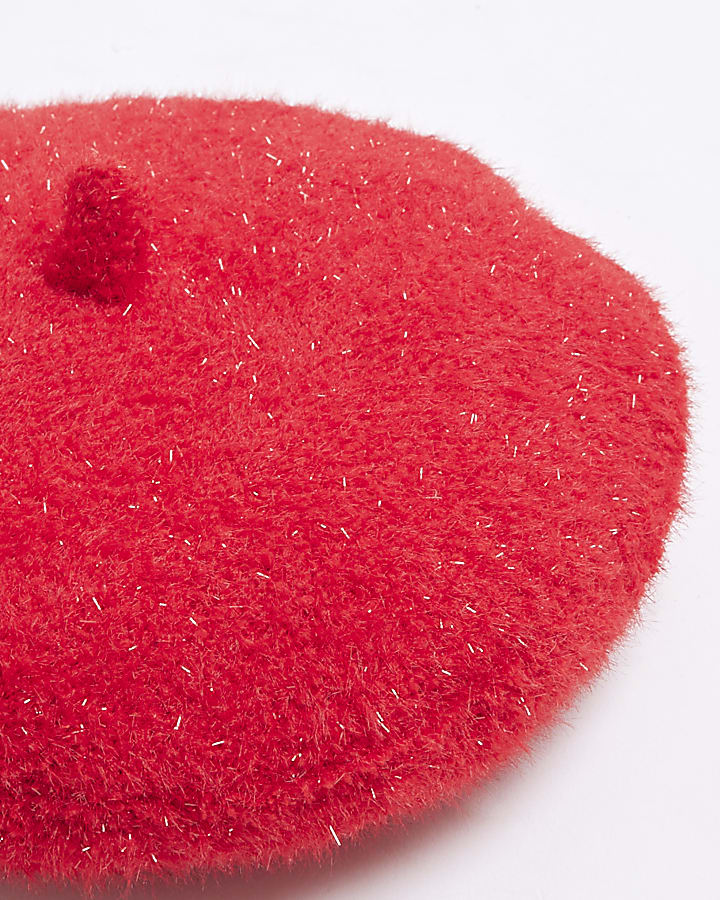 Mini Girls Red Boucle Beret