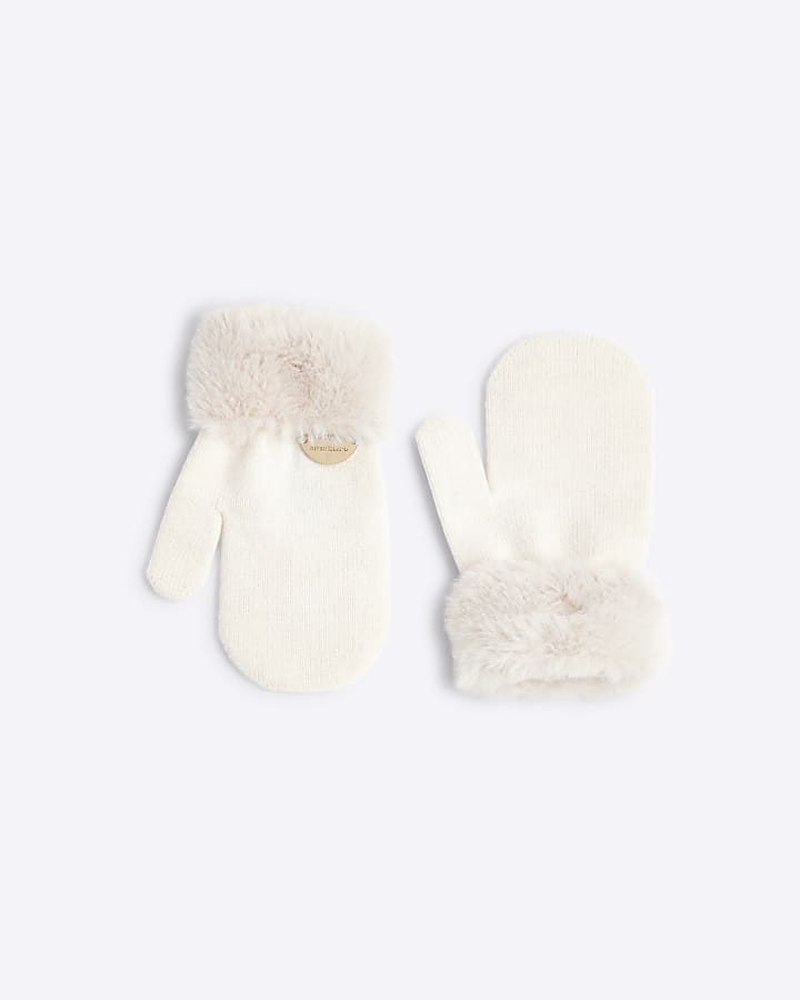 Mini Girls Cream Mittens