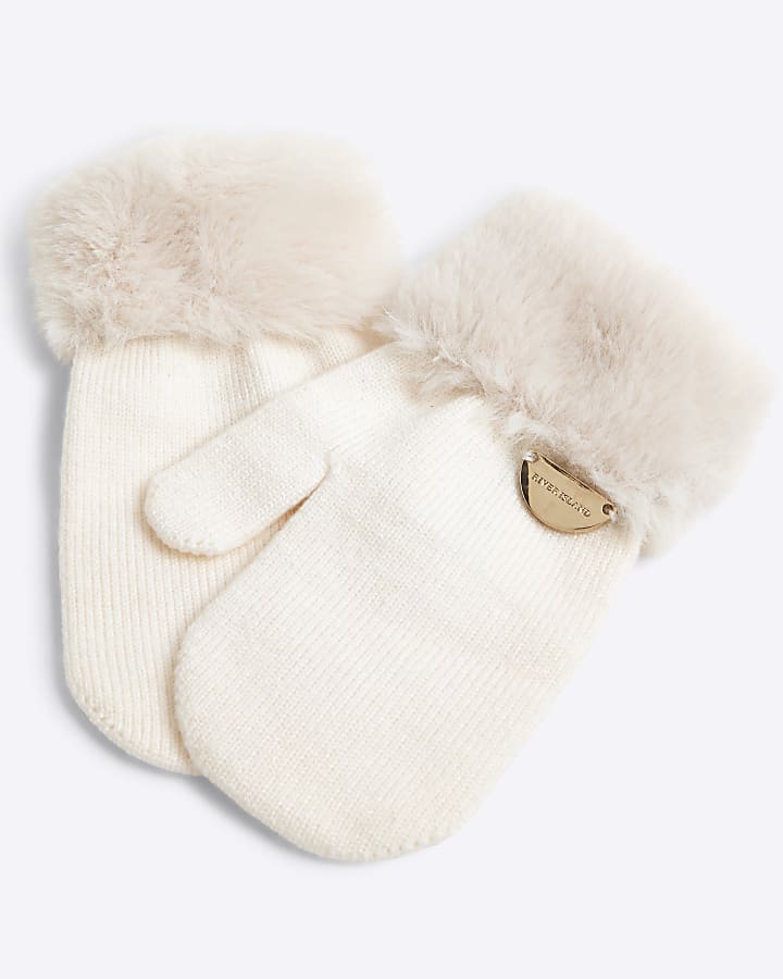 Mini Girls Cream Mittens