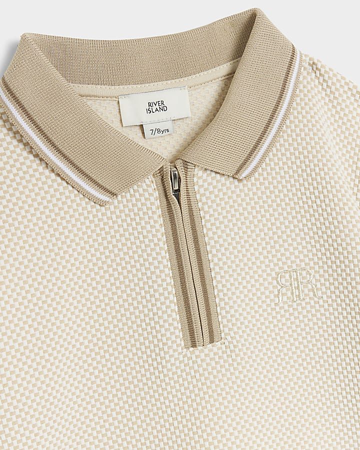 Boys stone textured half zip polo shirt