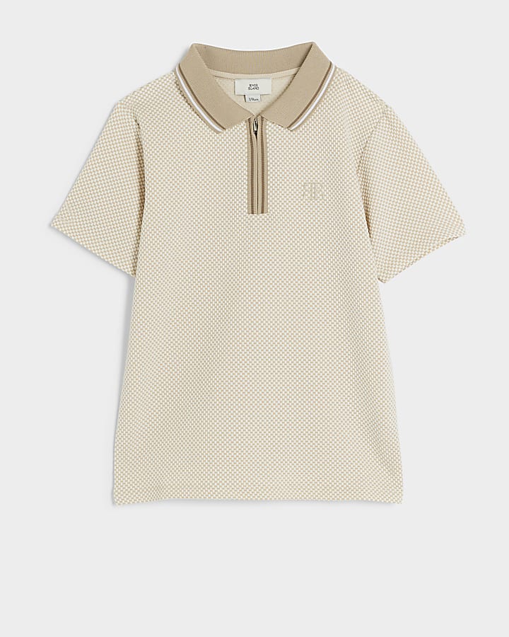 Boys stone textured half zip polo shirt