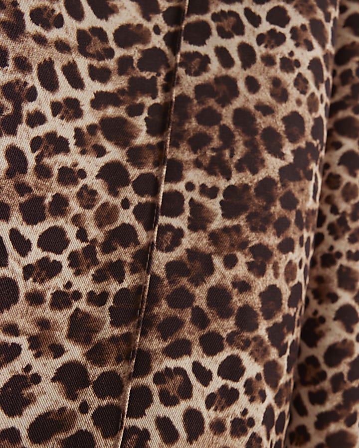 Girls beige leopard print wide leg trousers