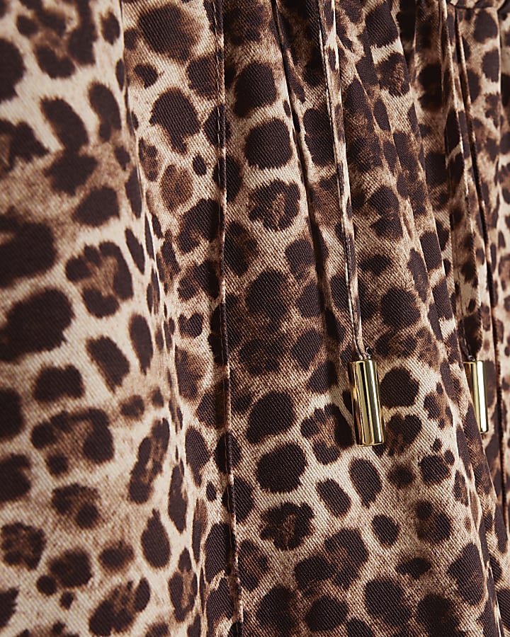 Girls beige leopard print wide leg trousers