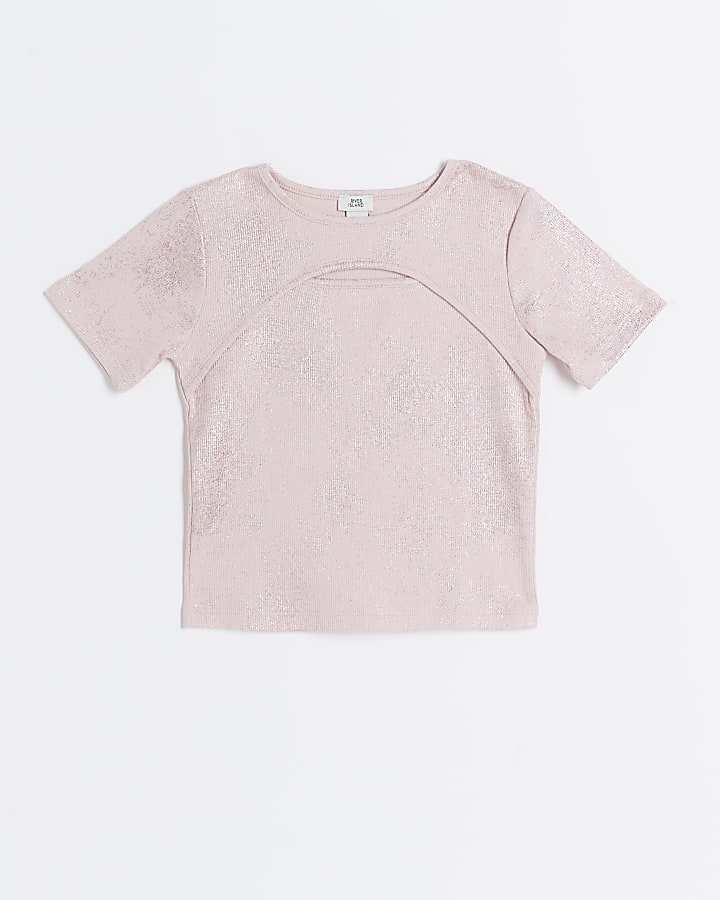 Girls pink metallic foil t-shirt