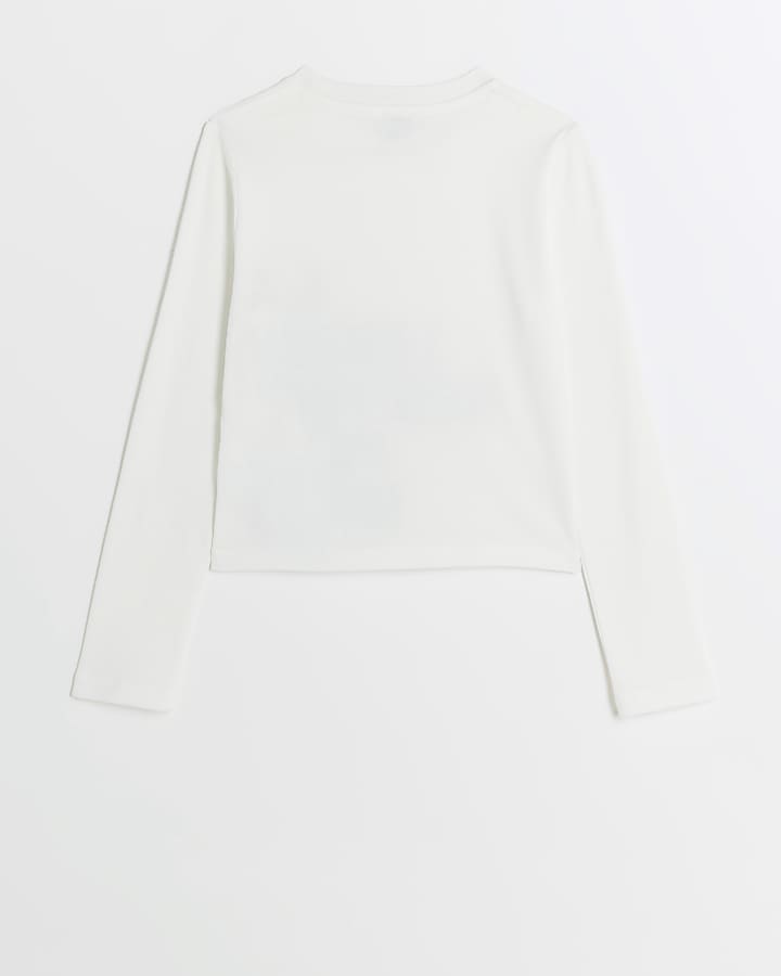 Girls white graphic crop long sleeve t-shirt