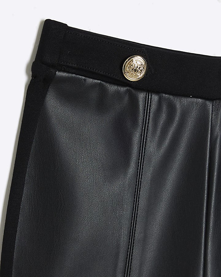 Girls Black Faux Leather Kickflare Trousers