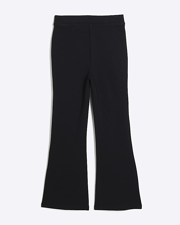 Girls Black Faux Leather Kickflare Trousers