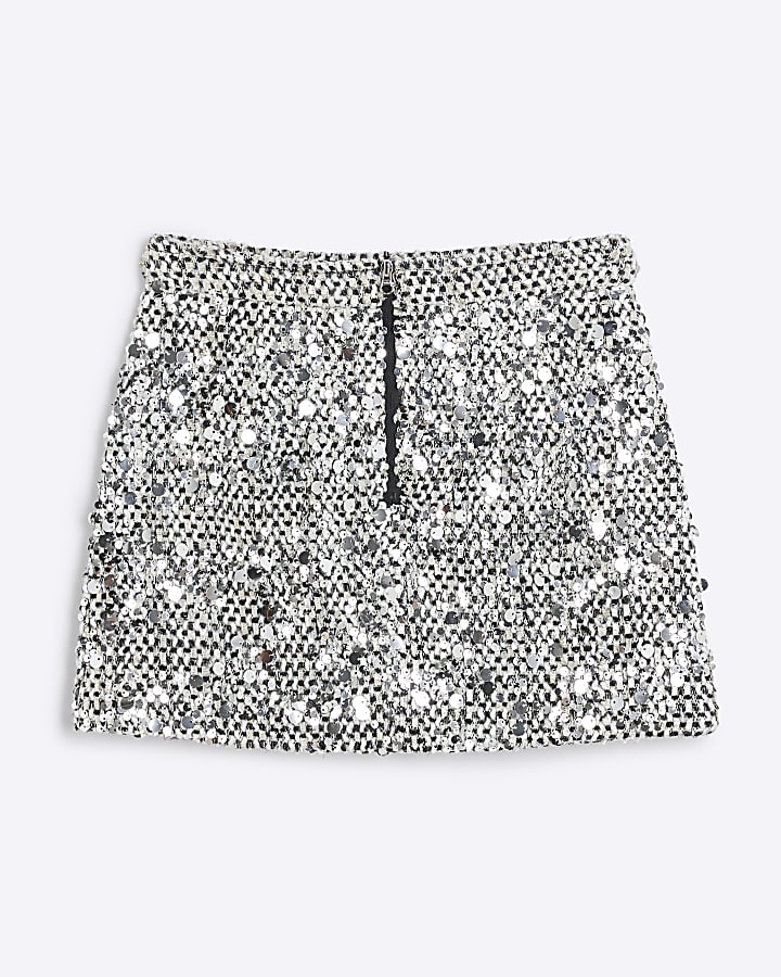 Girls Black Sequin Boucle Skirt