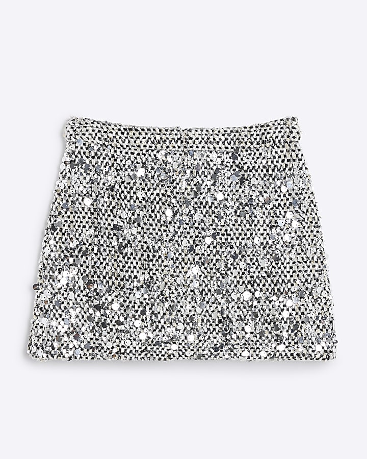 Girls Black Sequin Boucle Skirt