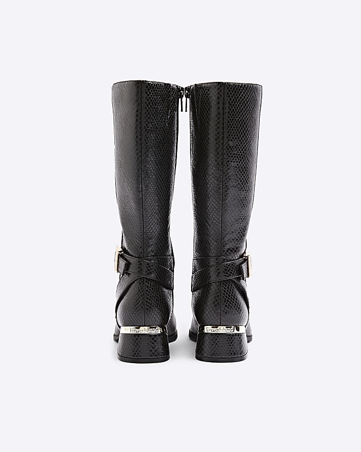 Girls Black Heeled Knee High Boots