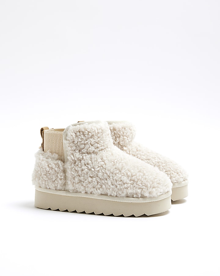 Girls Cream Borg Lining Boots