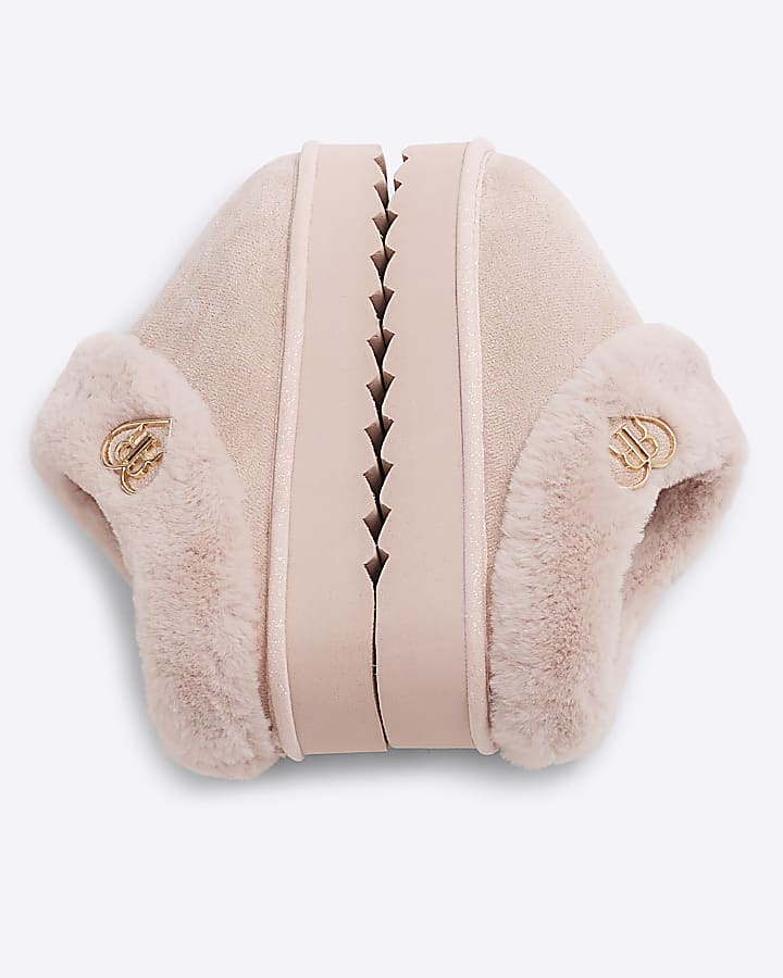 Girls Pink Faux Fur Closed Toe Slippers