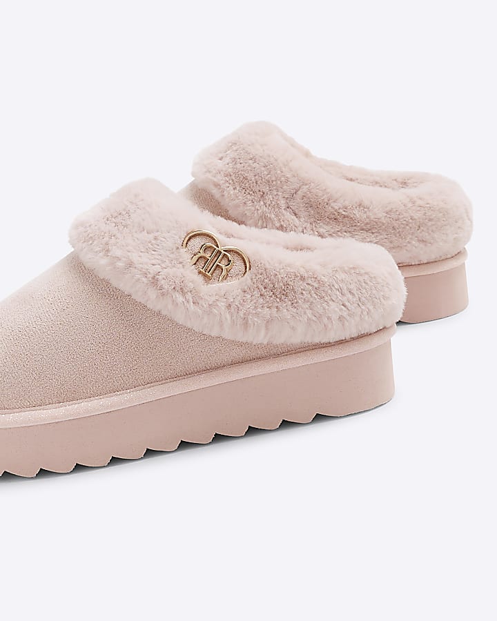 Girls Pink Faux Fur Closed Toe Slippers