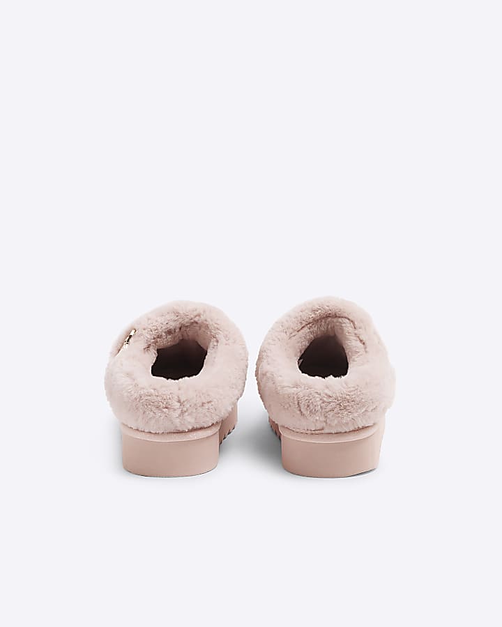 Girls Pink Faux Fur Closed Toe Slippers