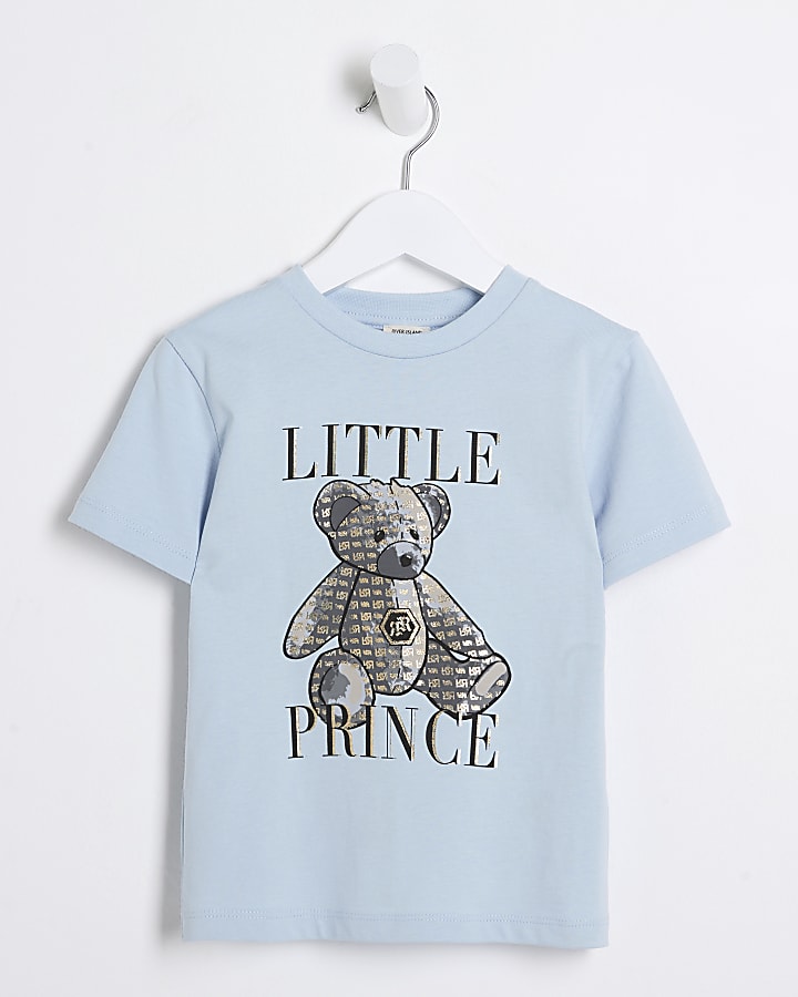 Mini boys blue bear graphic t-shirt