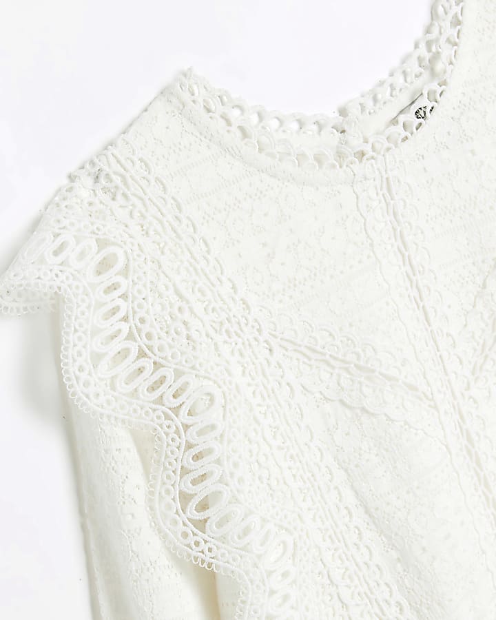 Girls white frill lace blouse