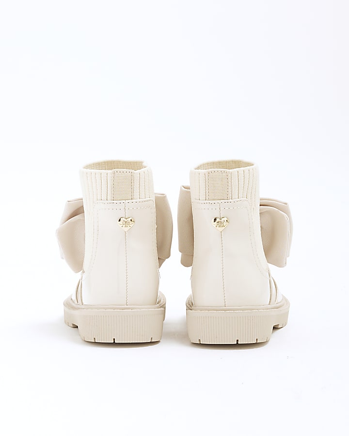 Mini Girls Cream Patent Bow Boots