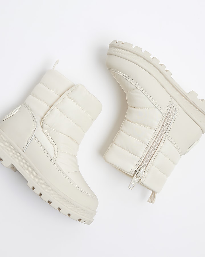 Mini Girls Cream Nylon Snow Boots