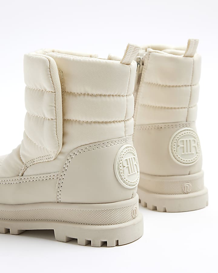 Mini Girls Cream Nylon Snow Boots