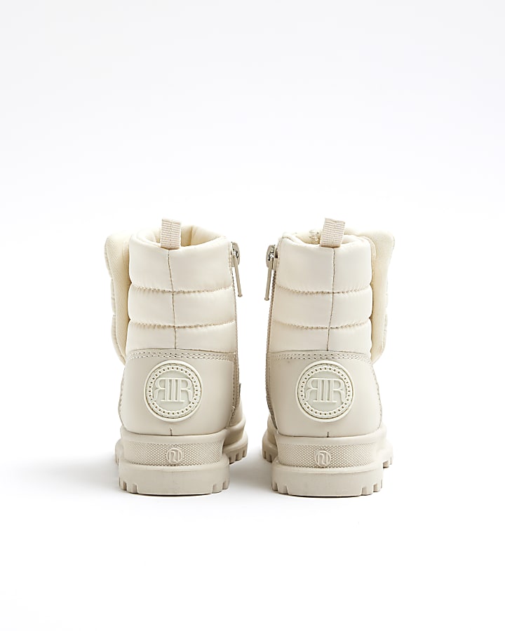 Mini Girls Cream Nylon Snow Boots